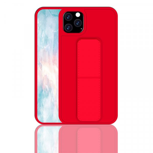 Wholesale iPhone 11 6.1 PU Leather Hand Grip Kickstand Case (Red)